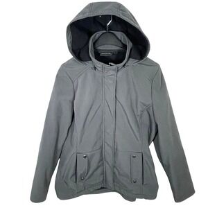 WEATHERPROOF Softshell Fleece Lined‎ Jacket Hooded Full Zip Gray Coat Large